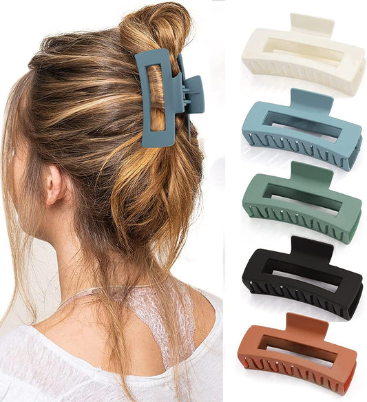 PACK OF  3 and 4 Matte Non-Slip Rectangular Claw Hair Clips – Stylish & Strong Hold Korean Jaw Clips for Women & Girls
