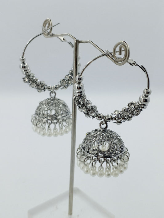 Gold & Silver Plated Jhumka Hoop Earrings for Women | Traditional Ethnic Bridal Jewelry with Pearls & Stones"